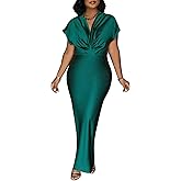 LAJIOJIO Women’s Bodycon Maxi Evening Dress V Neck Slit Party Dress for Christmas and New Year's Eve