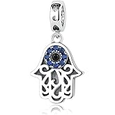 925 Sterling Silver Hamsa Hand Evil Eye Charm for Pandora Bracelet - Birthday and Anniversary (Silver)