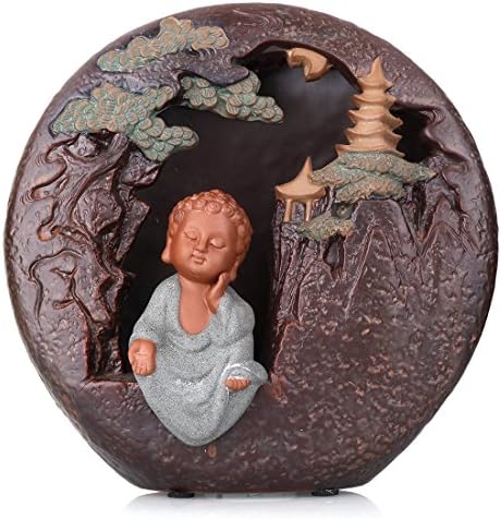Backflow Incense Burner with LED-Purple Clay and Colored Sand Little Monk Cone Stick Incense Holder 10 Cones (A)