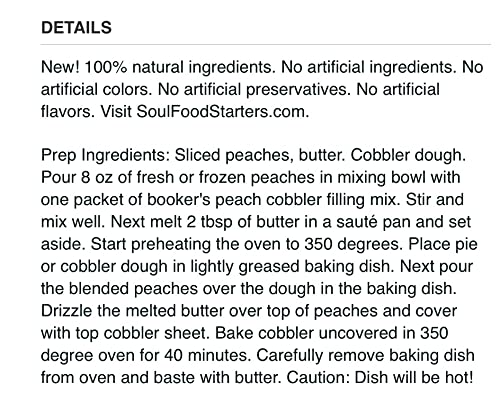 BOOKER’S SOUL FOOD STARTERS PEACH COBBLER FILLING MIX