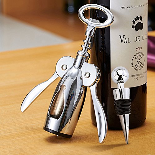 Foho Wing Corkscrew Wine Opener, Premium All-in-one Wine Corkscrew and Bottle Opener With Bonus Wine Stopper, Waiters Corkscrew - Handheld Design - Stainless Steel - Thumbnail 6