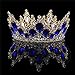 Vintage Rhinestones Crystal Crown for Women Wedding Bridal Tiara Flower Crown Hair Accessories (gold-blue)