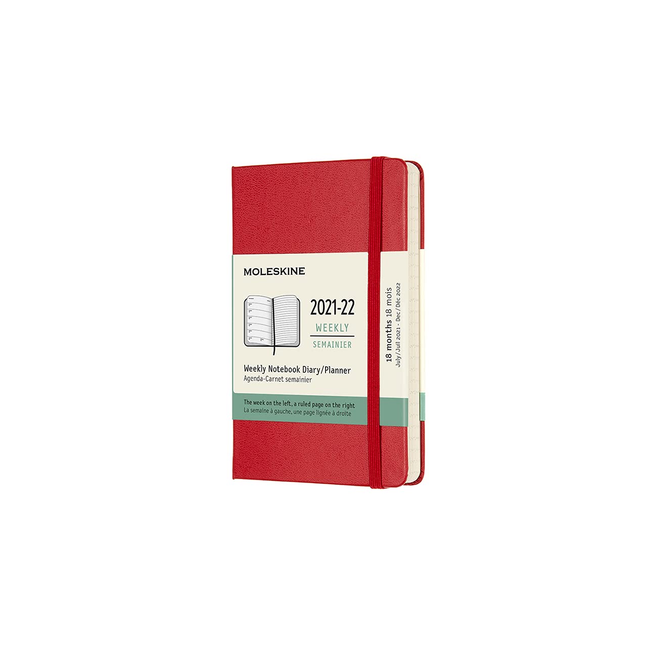 Moleskine - 18-Month Weekly Planner/Diary, Pocket Planner 2021/2022, Weekly Notebook with Hard Cover and Elastic Closure, Size Pocket 9 x 14 cm, Colour Scarlet Red, 208 Pages