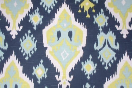 Navy, Blue, Saffron Yellow and White Native American Ikat Drape, One Rod Pocket Curtain Panel 108 inches long x 50 inches wide