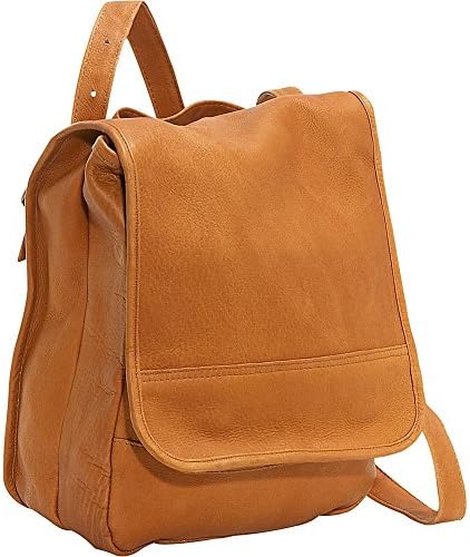 Le DonneLeather Flap Over Convertible Backpack and Shoulder Bag, 10” x 4” x 13” (Tan)