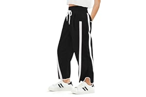 Haloumoning Girls Baggy Wide Leg Pants Kids Striped Elastic Waist Parachute Track Pants with Pockets 5-14 Years