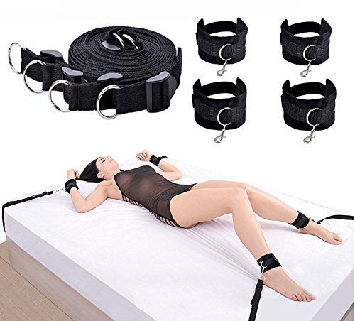 B&M's Mart Super Soft and Comfort 4-Pics Kits With Mouth Gag, Floggers, Eye Mask, Handcuffs Adjustable Cuffs Rele Strap - Cosplay accessories (Black) - Thumbnail 3