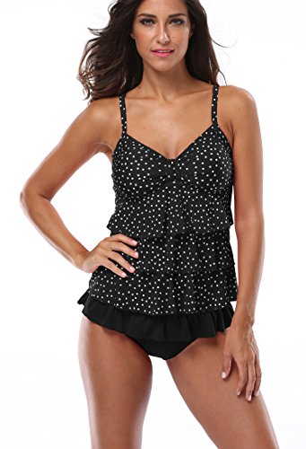 Attraco Women's Rita Tiered Tankini Set Tie Front Swimwear Two Piece Swimsuit