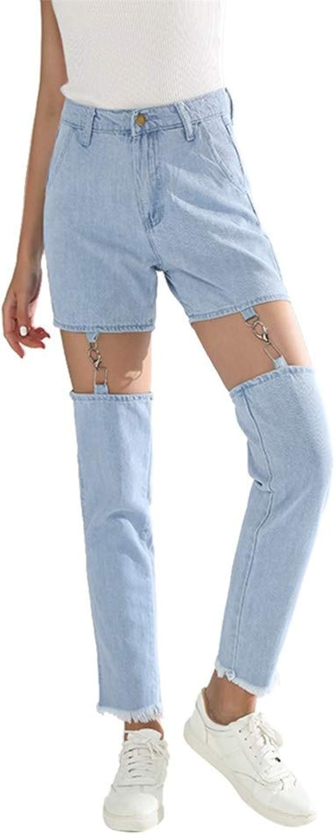 patchwork detachable high waist jeans