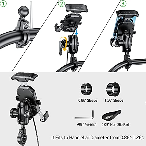 iMESTOU AntiTheft Motorcycle Wireless Phone Mount Charger 15W & USB C