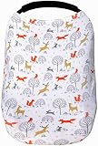 Woodland Nursing Cover for Breastfeeding Scarf - Infant Car Seat Canopy - Stretchy & Multi Use Shopping Cart, Stroller, Carseat Covers for Girls and Boys - Best Baby Shower Gift for Mom Fox Pattern