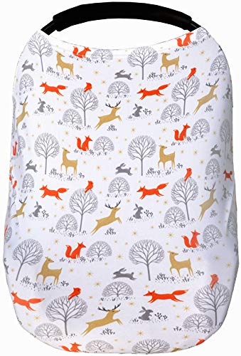 Woodland Nursing Cover for Breastfeeding Scarf - Infant Car Seat Canopy - Stretchy & Multi Use Shopping Cart, Stroller, Carseat Covers for Girls and Boys - Best Baby Shower Gift for Mom Fox Pattern