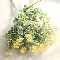 BELUPAID Artificial Flowers, Plastic Faux Chrysanthemums Bouquets with Artificial Green Leaf Durable and Lifelike, Fake Flowers for Home Office Restaurant Wedding Party Decoration(Yellow)