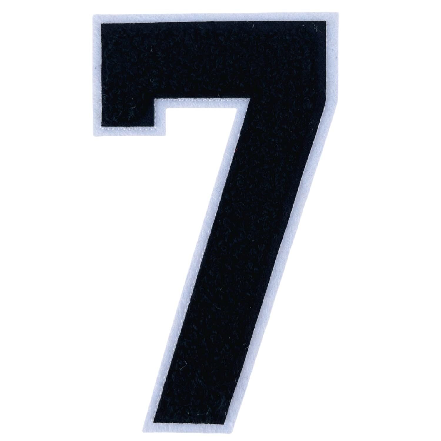 Photo 1 of 1 Pcs 5.0" Black Chenille Number Patches with White Border, Iron On Appliques for Clothing, Jackets, Backpacks Varsity Style Large Number Patches Pair with Varsity Letter Patch (Black 7)