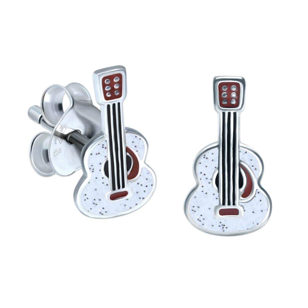 Acoustic Guitar Earrings with Sparkly Glitter - 925 Sterling Silver