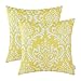 CaliTime Pack of 2 Soft Canvas Throw Pillow Covers Cases for Couch Sofa Home Decoration Vintage Solid Damask Floral 18 X 18 Inches Bright Yellow