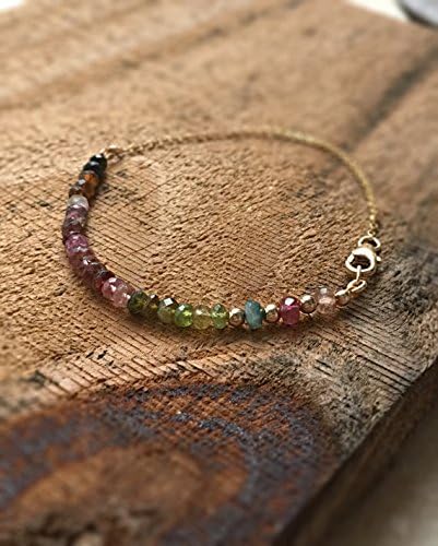 Dainty Tourmaline Beaded Bracelet 14kt Gold Filled October Birthstone Genuine Gemstone Jewellery Anniversary Jewelry Gift