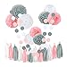 CHOTIKA 23 pcs Tissue Flowers Pom Poms Party Girl Paper Decorations First Birthday Girl Tissue Flowers Tassel Paper Baby Shower Decorations Supplies Kits Paper (Pink-White-Grey)