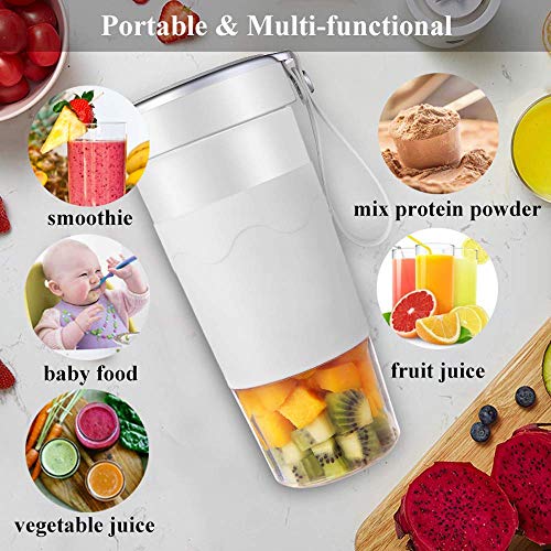 Portable Blender, Personal Size Blender for Shakes and Smoothies - Four Blades 14 oz Small Blender Fruit Juicer Mixer - USB Rechargeable for Outdoor Travel Home Office (White)