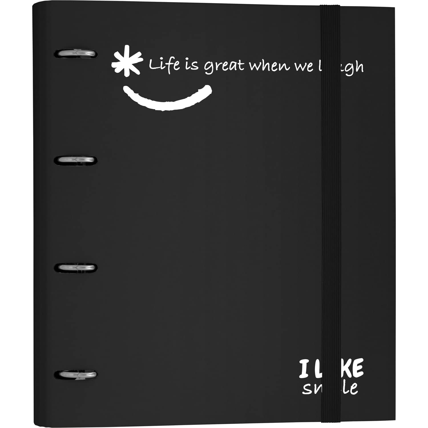 Grafoplás 88101310. 4 Ring Binder Die Cut with Refill, A4, Black, FSC Paper Lined Cardboard, Includes Dividers, Carpebook Like Smile