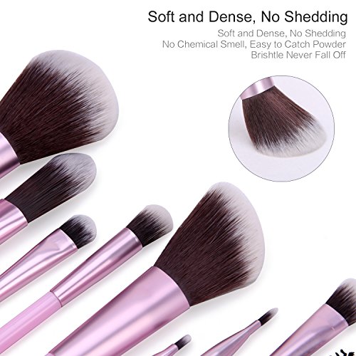 Lavender Makeup Brush Set, YEVITA 9pcs Synthetic Face Brush for Foundation Eye Makeup Concealer Mascara Contour Lip Professional Cosmetic Powder Vanity Brush Tools Kit for Women with Portable Case - Thumbnail 2