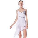 ELLYDOOR Women Lyrical Modern Ballet Dress Camisole Skirted Leotard Asymmetrical Tulle Dance Costume