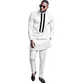African Men's Formal Clothes Dashiki Shirt and Pant Two Piece Suit Traditional Long Sleeve Outfits