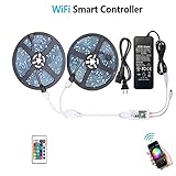 WenTop Wifi Wireless Smart Phone Controlled Led Strip Light Kit with DC12V UL Listed Power Supply Waterproof SMD 5050 32.8Ft(10M) 300leds RGB Music LED Light Strip Work with Android, IOS and Alexa