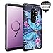 Galaxy Wireless Case Compatible for Samsung Galaxy S9 Case with Screen Protector [Dual Layer] Hybrid Shock Proof Heavy Duty Girl Case Cover for Protective Phone Case for Galaxy S9 - Blue Butterfly