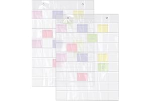 AHANDMAKER 2 pcs 3.54x3.54 inch Index Card Holder Sleeve Hanging 48 Slot Wall Pocket Chart Wall Mount Business Holder for Cla