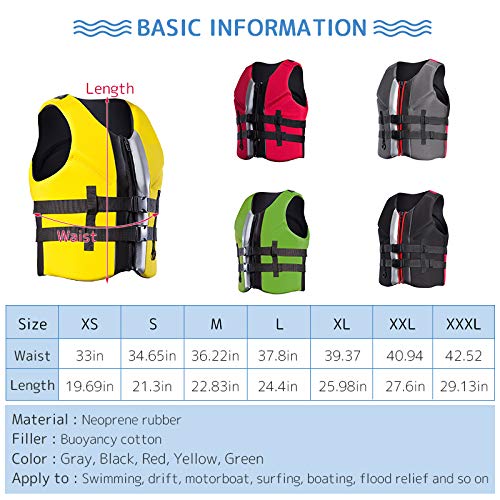 ZZ Lighting Neoprene Life Jacket Vest Waterski Wetsuit for Children and Adult with Zipper(Black,S)