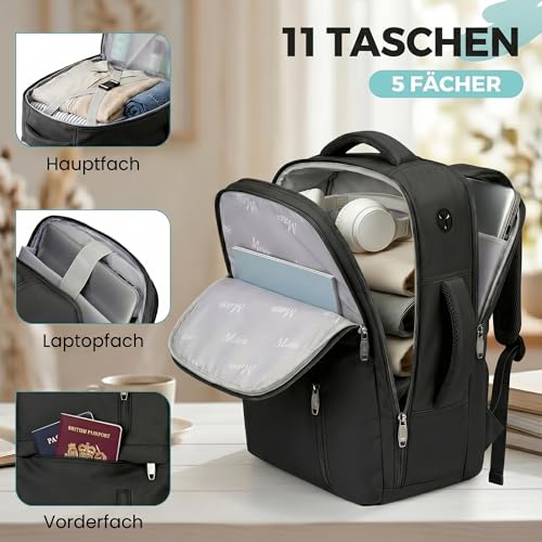 MATEIN Ryanair Hand Luggage 40 x 30 x 20 cm with Wet Compartment, 24 L Backpack, Hand Luggage, Aeroplane, Lightweight, black, Classic
