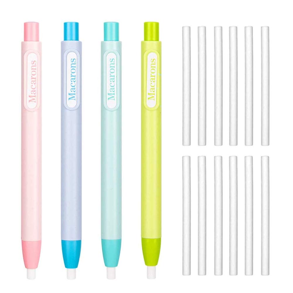 Geluode 8Pcs Pencil Retractable Click Eraser with 12Pcs Refill Erasers, Refillable Pen Shape Rubber, Press Type Mechanical Eraser for Kids Students Painting Writing