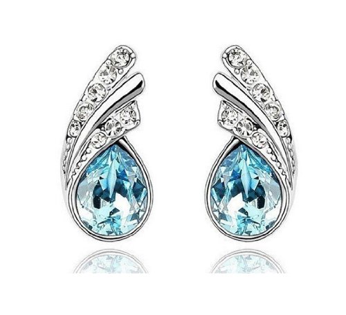 eFuture(TM) 1Pair Sea Blue Element Crystal Teardrop Earrings Ear Stud +eFuture's nice Keyring