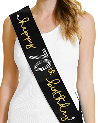 Happy 70th Birthday Metallic Gold Satin Sash - 70th Birthday Party Decorations Black Sash(Hppy70Bday Gld) BLK