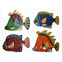 WorldBazzar Set 4 Large Beautiful Unique Fish Metal Hanging Wall Art