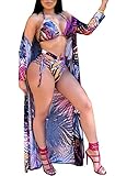 FEIYOUNG Women Sexy Three Pieces Tops Bottoms and Floral Cover-ups Summer Beach Swimsuits