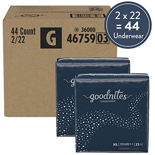 Goodnites Boys' Nighttime Bedwetting Underwear, Size Extra Small (28-43 lbs), 44 Ct (2 Packs of 22), Packaging May Vary