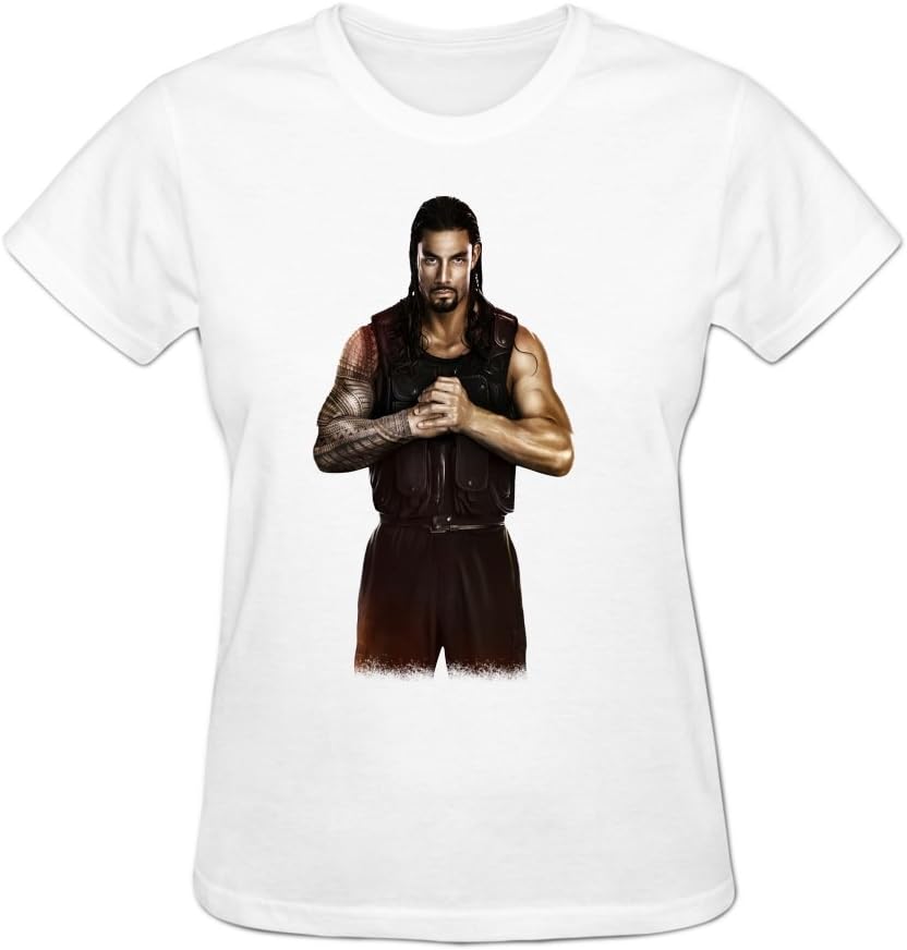 Zooner Women's Round Neck WWE Wrestler Roman Reigns Short Sleeve T Shirt XXL White