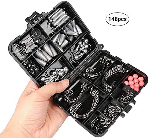 Judith Houston 148Pcs/Lot Fishing Tackle Box With Fishing Hooks Swivels Weights Jig Heads Sinker Fishing Accessories Set Freshwater
