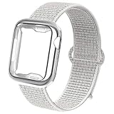 NUKELOLO Compatible for Apple Watch Band 40mm with Case, Sport Nylon Loop and TPU Screen Protector Case for iWatch Sport Series 4/3/2/1 [Reflector White Band with Silver Case 40MM]