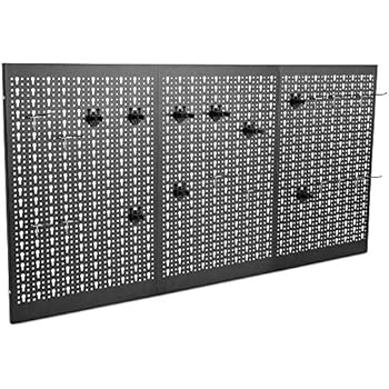 VonHaus 24 Piece Wall Mounted Metal Pegboard Panel, Hook Set - Tool Organizer Garage Storage System with 3X Black Steel Panels and 21 Hook Accessories (Mounting Hardware is Not Included)