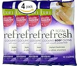 Bundle Pack of Four (4) Ban Total Refresh Cooling Body Cloths with Smooth PowderSilk Technology to Restore -- 10 Cloths Per Pack for 40 Total Cloths