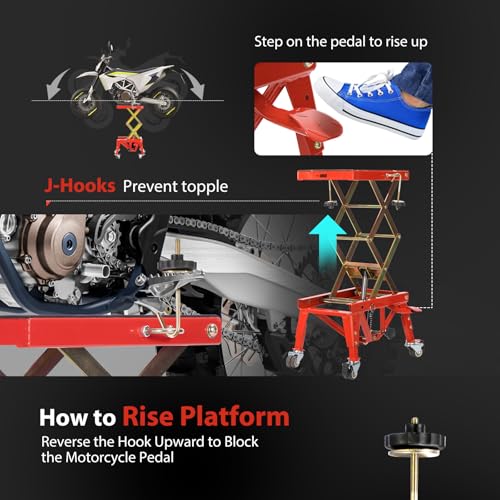 VIVOHOME Motorcycle Lift Jack Stand 160kg Heavy Duty Hydraulic Operated ATV Dirt Bike Scissor Stand with 4 Wheels