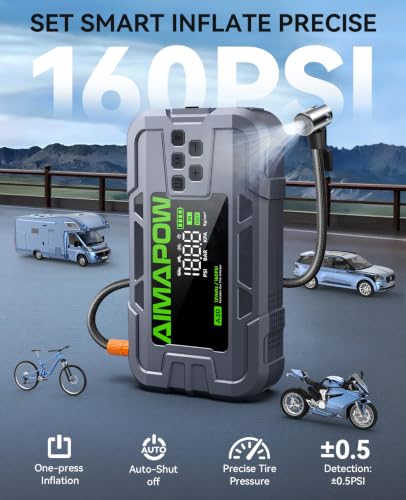 Car Battery Jump Starter with Air Compressor 8000A 160PSI, Jump Starter Portable (All Gas/12L Diesel), 12V Car Jump Starter with Inflator, Jump Box Quick Charge and 270°LED Light