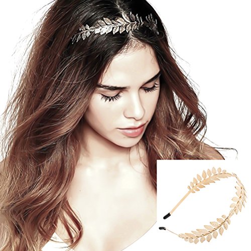 uhoMEy 2 Pack Leaf Branch Dainty Bridal Hair Crown, Vintage and Elegant Roman Goddess Leaf Branch Dainty Crown Headband, Gold and Silver - Thumbnail 4