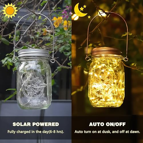 Solar Garden Lantern - 4 Light Chains 30 Bulbs Vase with Handle - IP65 Waterproof Solar Lamp Rustproof Outdoor Indoor - Decoration for Party, Wedding, Bar, Gazebo, Patio
