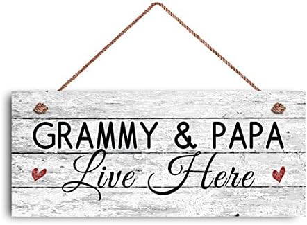 Augus Church Grammy and Papa Live Here Sign, Distressed Style, Gift for Grandparents, Gift from Grandchild, 6" x 14" Sign Wooden Sign.