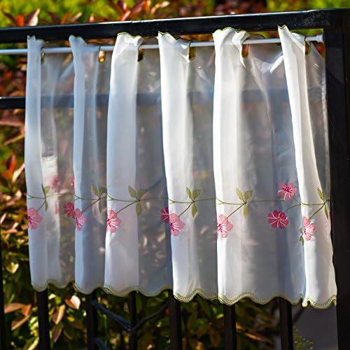 WeMay Panel Embroidery Pastoral Style Cafe Curtain Kitchen Curtain Floral Window Valance,18X58 inch (Pink Flower)