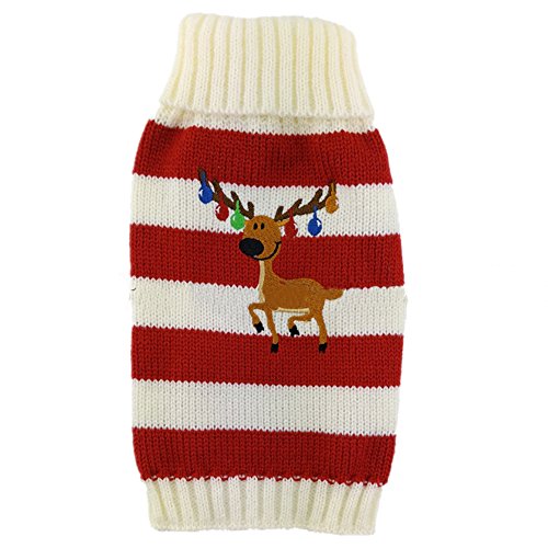 Turtleneck Stripes Pet Clothes Dog Wool Classic Sweaters (Red&White Stripes Deer, XS) - Thumbnail 2